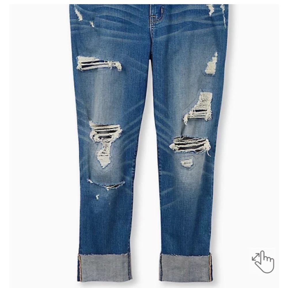 Torrid Blue Distressed Crop Boyfriend Jeans - Picture 3 of 6